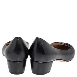 Pre Owned Salvatore Ferragamo Black Leather Block Heel Pumps Size 38.5
