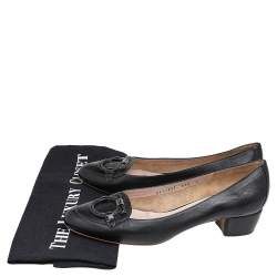 Pre Owned Salvatore Ferragamo Black Leather Block Heel Pumps Size 38.5