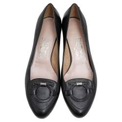 Pre Owned Salvatore Ferragamo Black Leather Block Heel Pumps Size 38.5