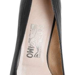 Pre Owned Salvatore Ferragamo Black Leather Block Heel Pumps Size 38.5