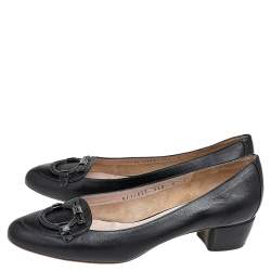 Pre Owned Salvatore Ferragamo Black Leather Block Heel Pumps Size 38.5