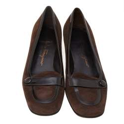 Salvatore Ferragamo Dark Brown Suede And Patent Leather Block Heel Pumps Size 38.5