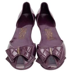 Pre Owned Salvatore Ferragamo Purple Jelly Bow Flat Sandals Size 39.5