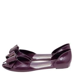 Pre Owned Salvatore Ferragamo Purple Jelly Bow Flat Sandals Size 39.5
