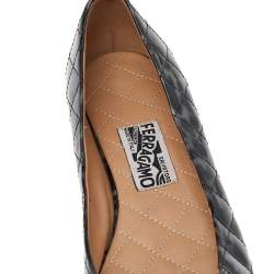 Salvatore Ferragamo Black Quilted Patent Leather Vara Bow Ballet Flats Size 40