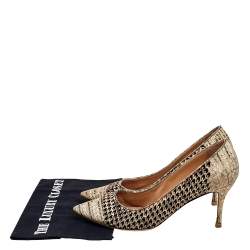 Pre Owned Salvatore Ferragamo Beige/Black Leather Pointed Toe Pumps Size 40
