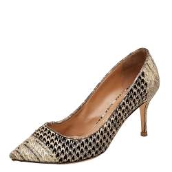 Pre Owned Salvatore Ferragamo Beige/Black Leather Pointed Toe Pumps Size 40