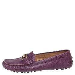 Salvatore Ferragamo Purple Lizard Embossed  Leather Gancini Bit Loafers Size 36