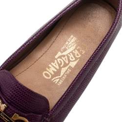 Salvatore Ferragamo Purple Lizard Embossed  Leather Gancini Bit Loafers Size 36