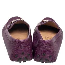 Salvatore Ferragamo Purple Lizard Embossed  Leather Gancini Bit Loafers Size 36
