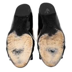 Pre Owned Salvatore Ferragamo Black Patent Leather Vara Bow Ballet Flats Size 38