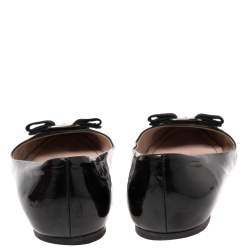 Pre Owned Salvatore Ferragamo Black Patent Leather Vara Bow Ballet Flats Size 38