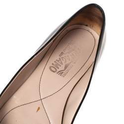 Pre Owned Salvatore Ferragamo Black Patent Leather Vara Bow Ballet Flats Size 38