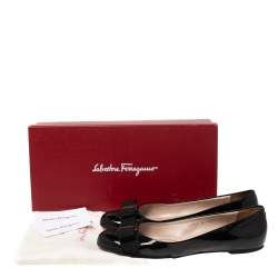 Pre Owned Salvatore Ferragamo Black Patent Leather Vara Bow Ballet Flats Size 38