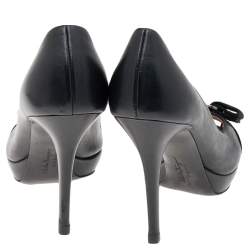 Salvatore Ferragamo Black Leather Vara Bow Peep Toe Pumps Size 36.5