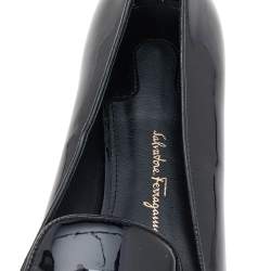 Salvatore Ferragamo Black Patent Leather Smoking Slippers Size 36.5