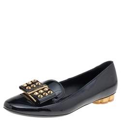 Salvatore Ferragamo Black Patent Leather Smoking Slippers Size 36.5