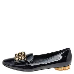 Salvatore Ferragamo Black Patent Leather Smoking Slippers Size 36.5