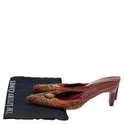 Salvatore Ferragamo Multicolor Tweed Crystal Embellished Pointed Toe Mule Sandals Size 38.5