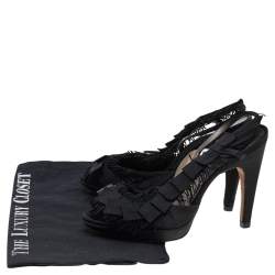 Pre Owned Salvatore Ferragamo Black Satin And Fabric Platform Slingback Sandals Size 37.5