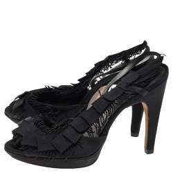 Pre Owned Salvatore Ferragamo Black Satin And Fabric Platform Slingback Sandals Size 37.5