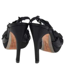 Pre Owned Salvatore Ferragamo Black Satin And Fabric Platform Slingback Sandals Size 37.5