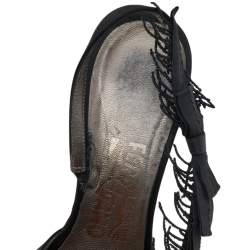 Pre Owned Salvatore Ferragamo Black Satin And Fabric Platform Slingback Sandals Size 37.5