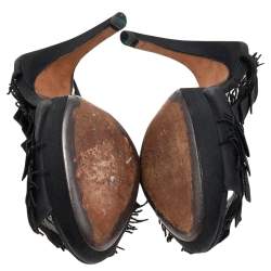 Pre Owned Salvatore Ferragamo Black Satin And Fabric Platform Slingback Sandals Size 37.5