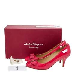 Pre Owned Salvatore Ferragamo Pink Patent Leather Carla Vara Bow Pumps Size 36.5