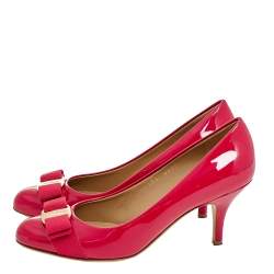 Pre Owned Salvatore Ferragamo Pink Patent Leather Carla Vara Bow Pumps Size 36.5