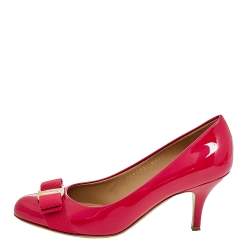 Pre Owned Salvatore Ferragamo Pink Patent Leather Carla Vara Bow Pumps Size 36.5