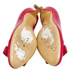 Pre Owned Salvatore Ferragamo Pink Patent Leather Carla Vara Bow Pumps Size 36.5