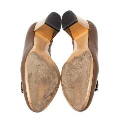 Pre Owned Salvatore Ferragamo Brown Leather Bow Block Heel Pumps Size 38