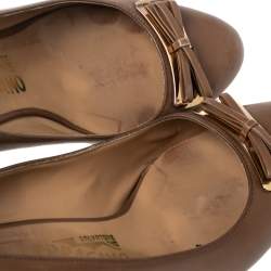Pre Owned Salvatore Ferragamo Brown Leather Bow Block Heel Pumps Size 38