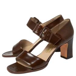 Salvatore Ferragamo Brown Leather Buckle Straps Sandals Size 37.5