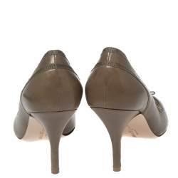 Pre Owned Salvatore Ferragamo Olive Green Leather Bow Detail Peep-Toe Pumps Size 37.5