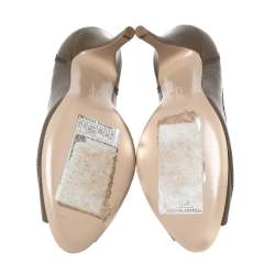 Pre Owned Salvatore Ferragamo Olive Green Leather Bow Detail Peep-Toe Pumps Size 37.5