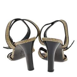 Pre Owned Salvatore Ferragamo Beige/Black Textured Leather Ankle Strap Sandals Size 38.5