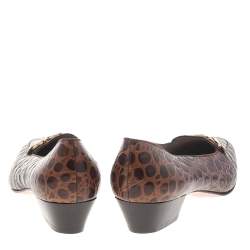 Salvatore Ferragamo Brown Croc Embossed Leather Pumps Size 37