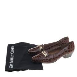 Salvatore Ferragamo Brown Croc Embossed Leather Pumps Size 37