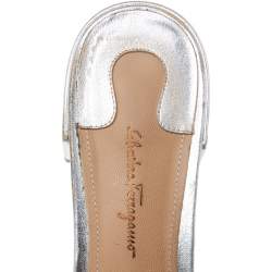 Salvatore Ferragamo Silver  Leather Henri Crystal Mules Size 38.5