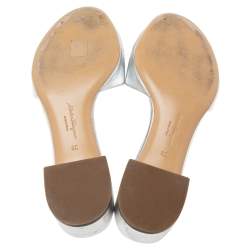 Salvatore Ferragamo Silver  Leather Henri Crystal Mules Size 38.5