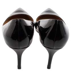 مملوكة مسبقًا حذاء كعب عالي سالفاتوري فيراغامو جلد أسود لامع مقدمة مدببة مقاس 37