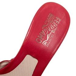 Pre Owned Salvatore Ferragamo Red Leather Wedge Slide Sandals Size 39