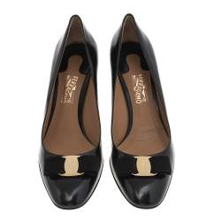 Pre Owned Salvatore Ferragamo Black Leather Vara Bow Pumps Size 41
