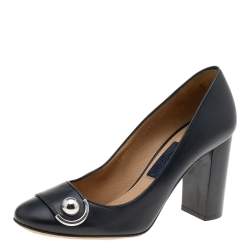 Salvatore Ferragamo Black Leather Block Heel Pumps Size 39