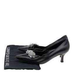 Pre Owned Salvatore Ferragamo Black Leather Crystal Embellished Pumps Size 38.5