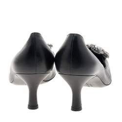 Pre Owned Salvatore Ferragamo Black Leather Crystal Embellished Pumps Size 38.5