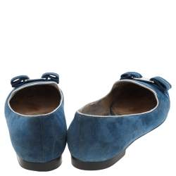 Pre Owned Salvatore Ferragamo Blue Suede Vara Bow Smoking Slippers Size 37.5