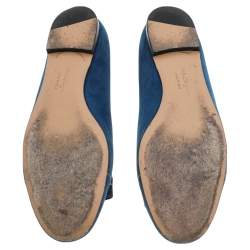 Pre Owned Salvatore Ferragamo Blue Suede Vara Bow Smoking Slippers Size 37.5